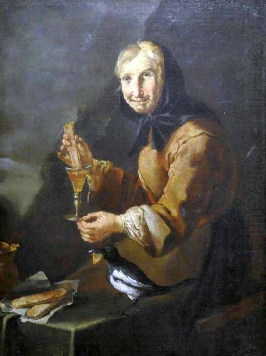 Old woman with a glass and a magpie, Giacomo Francesco Cipper